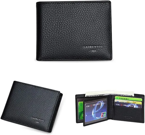 Vista 5 de LAORENTOU Carteras de cuero genuino para hombres, caja de regalo, carteras delgadas para hombre, tarjetas de crédito, monederos casuales