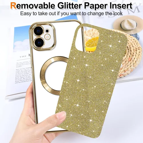 Vista 64 de Hython para iPhone 15 Plus Funda con chispas brillantes, Fundas transparentes magnéticas con protector de lente de cámara [Compatible con MagSafe]
