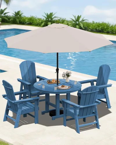 Vista 36 de SERWALL Juego de sillas de comedor Adirondack para exterior, conjunto de 2, sillas de patio de HDPE resistentes a todo clima, color negro