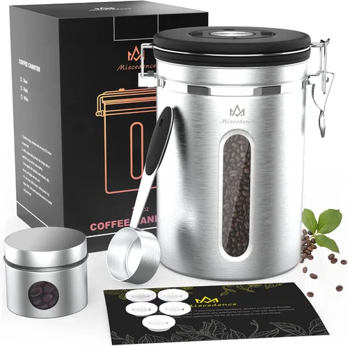 Vista 13 de Recipiente de café para café molido con Scoop Date Tracker, válvula de CO2 unidireccional, acero inoxidable 304, recipiente hermético
