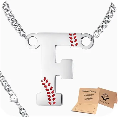 Vista 30 de QINJIEJIE Collar de béisbol inicial A-Z con letras, accesorios deportivos, colgante de encanto de béisbol, joyería de cadena de acero inoxidable 2-P