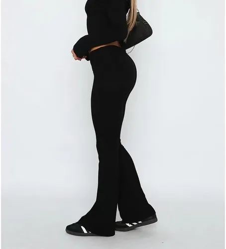 Vista 2 de Sumleno Pantalones ajustados Y2k para mujer, leggings acampanados, tiro bajo, plegables, cintura alta, corte de bota, elásticos, pantalones