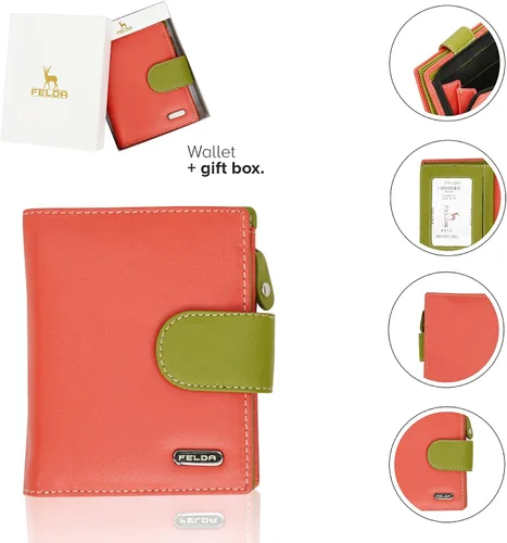 Vista 5 de Cartera de piel auténtica RFID para mujer multicolor 10 ranuras para tarjetas