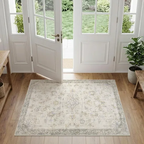 Vista 30 de jinchan Alfombra vintage de 2 x 3 pies para entrada, lavable, diseño floral romántico, tapete pequeño antideslizante, tapete ligero de bajo perfil