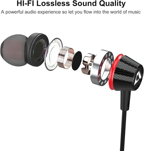 Vista 2 de 1Mii Auriculares con cable con micrófono y control de volumen, auriculares intrauditivos magnéticos con graves profundos, aislamiento de ruido