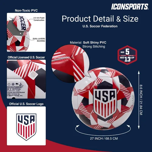 Vista 3 de Icon Sports Balón de fútbol de tamaño reglamentario con licencia oficial de Estados Unidos White Prism