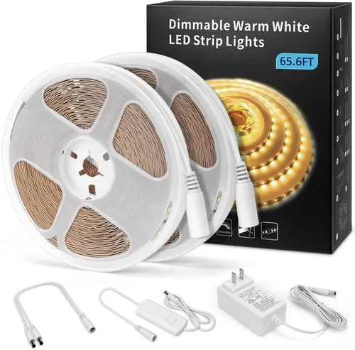 Vista 14 de MYPLUS - Tira de luces LED de color blanco, 16.4 pies, luz diurna blanca de 6000 K, cinta de luces LED con 700 lúmenes regulables y 300 LEDs, tira
