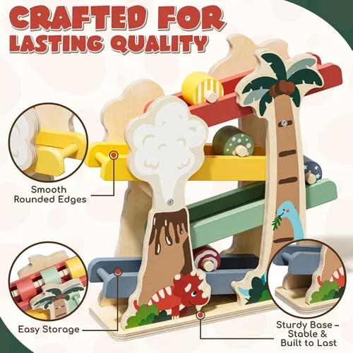 Vista 6 de Lehoo Castle Juguete de rampa de coche de madera de dinosaurio para niños Beige