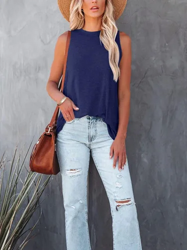 Vista 3 de KIKIBERRY Camiseta sin mangas halter para mujer elegante casual holgada cuello alto