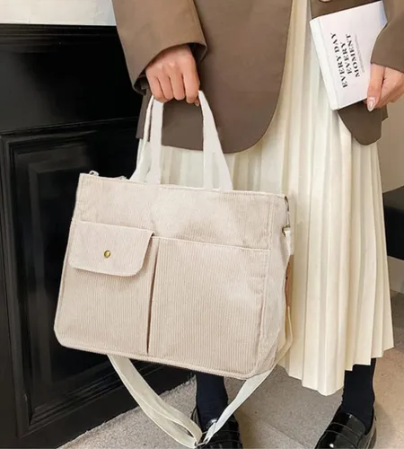 Vista 2 de Bolso de mano de pana para mujer, bolso de mano, bolso universitario, bolsa de viaje, bolsa cruzada, bolsa de mensajero, bolso de mano 2024