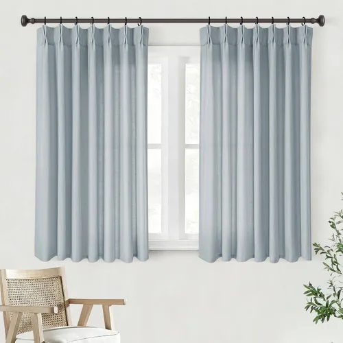Vista 67 de Cortinas de lino de 63 pulgadas, juego de 2 paneles para sala de estar, beige natural, cortinas con pliegues pellizco entrenadas con memoria