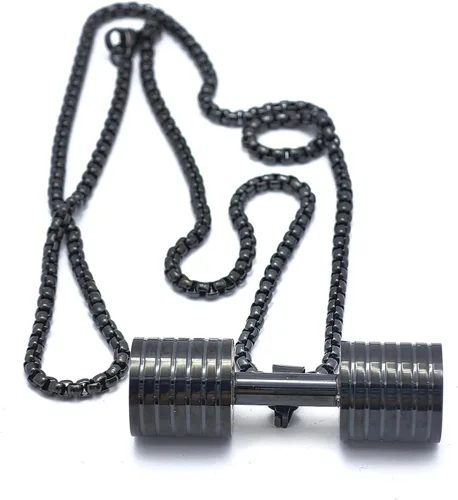 Vista 4 de Jewelry - Collar con colgante de cadena de mancuernas de acero inoxidable para hombre y mujer