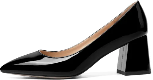Vista 2 de SHOWFOREST Zapatos de tacón medio grueso para mujer, con puntera puntiaguda, de 2.5 pulgadas