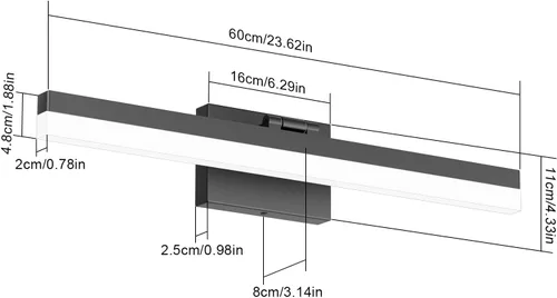 Vista 7 de Ralbay Luces de tocador negras para baño de 24 pulgadas, moderna luz LED negra mate, accesorios de iluminación de baño sobre espejo
