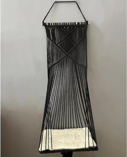 Vista 6 de Hamaca colgante para gatos macramé, color negro