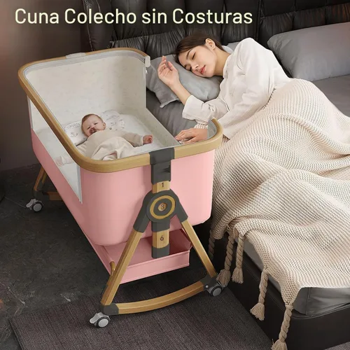 Vista 2 de Baby Bassinet, 4 In 1 Portable Bassinet Bedside Sleeper with Wheels Comfy Mattress and Storage Basket, Moises Para Bebe 6 Adjustable Height Rocking