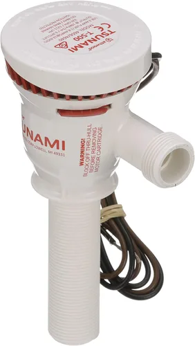 Vista 3 de Attwood 4640-7 Tsunami T500 Bomba aireadora, 500 GPH, 12 voltios, entrada de 3 ½ pulgadas de largo, salida roscada de ¾ pulgadas de diámetro, cable