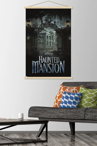Vista 2 de Trends International Disney Haunted Mansion - Póster de pared de mansión, 22.37 x 34.00 pulgadas, paquete de impresión premium y colgador de madera