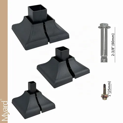Vista 5 de [Usado] Kit de brida de base de cerca de acero resistente para postes cuadrados de 1 pulgada, juego completo con 1 base, 1 cubierta entrelazada, 4