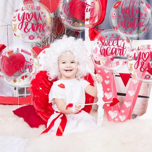 Vista 7 de Whaline 16 calcomanías de globos de Bobo para el día de San Valentín, diseño surtido de globos rosados, calcomanías decorativas de letras de corazón