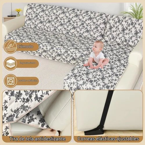 Vista 5 de ALIECOM Fundas para sofá modular, 100% impermeables, en forma de L, lavables, 2 piezas, fundas seccionales impresas con diván, protector de muebles