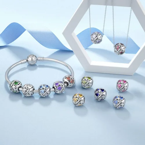 Vista 6 de DALARAN Dijes de piedra natal para pulsera de plata de ley 925 con cuentas de corazón de feliz cumpleaños para mujer