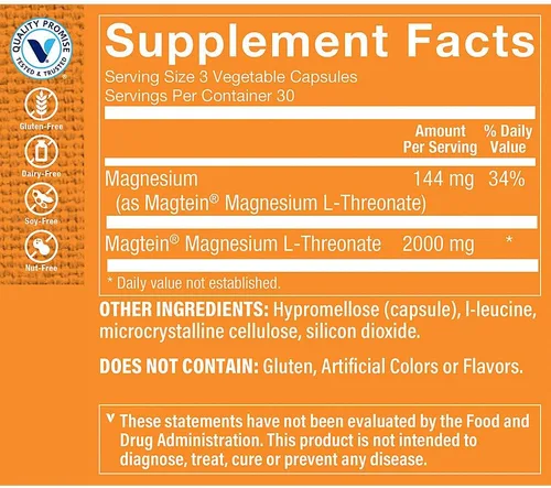 Vista 2 de The Vitamin Shoppe Magteína Magnesio L-treonato, salud cerebral, 90 cápsulas