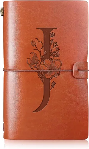 Vista 17 de Booson Diario de viaje inicial de cuero, cuaderno personalizado con monograma, regalos de apreciación, diario recargable personalizado, bloc