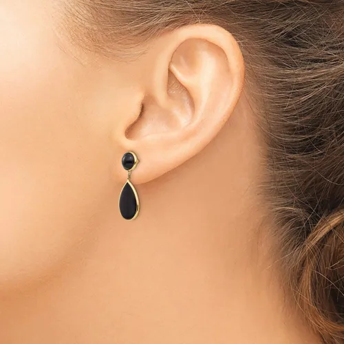Vista 3 de Aretes colgantes de oro amarillo de 14 quilates con forma de lágrima de ónix, Gema, Ónix