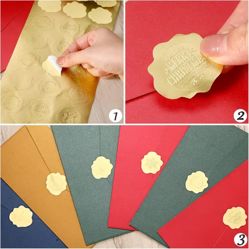 Vista 3 de Gersoniel 480 sellos de sobres de Navidad en relieve, calcomanías de papel de cera para sellar sobres, sellos autoadhesivos para tarjetas