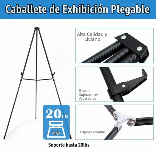 Vista 4 de Falling in Art - Caballete de aluminio ajustable de 70 pulgadas, soporta 20 libras Versatile Tripod Easel for Artistic Presentations, Lightweight