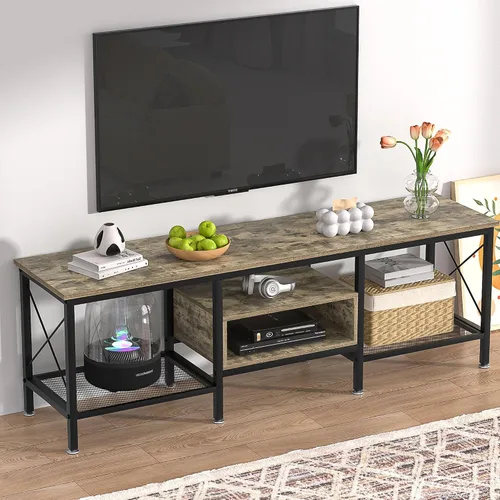 Vista 7 de VECELO Soporte de TV Industrial para Televisión de 65 Pulgadas, Gabinete Consola de 3 Niveles con Estantes de Almacenamiento Abiertos, Centro
