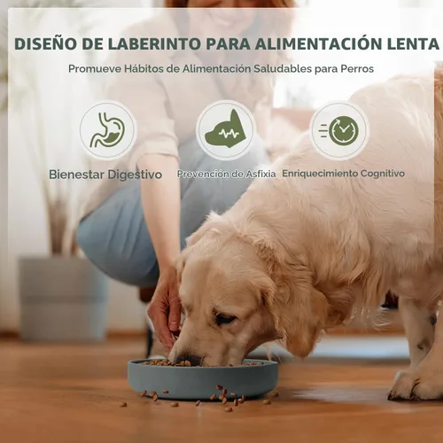 Vista 6 de Lesipee Tazón de Alimentación Lenta para Perros Grandes y Pequeños, Tazón de Comida para Perros Tipo Rompecabezas Anti-Asfixia con Base Gris