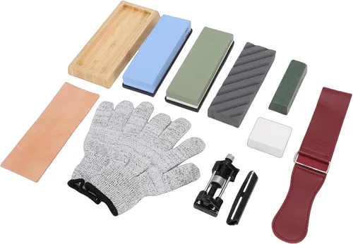 Vista 5 de Knife Sharpening Stone Set, Non Slip Rubber Base Bamboo Holder Dual Grit Whetstone, Whetstone Sharpening Kit with 400 1000 3000 8000 Grit for