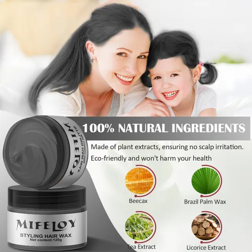 Vista 2 de Cera temporal negra para el cabello, tinte en crema para peinado natural instantáneo, pomadas lavables para hombres, niñas, mujeres, jóvenes, barro