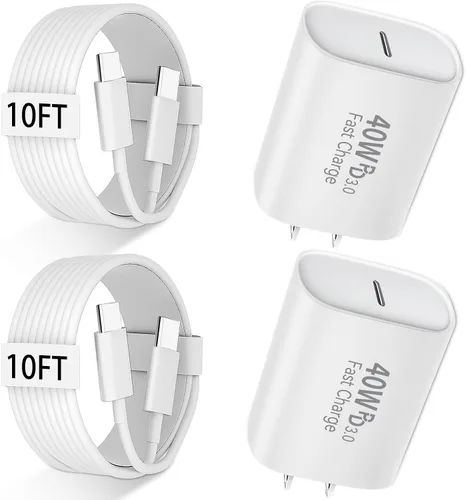 Vista 23 de Cargador para teléfono 17, 16, 15 Pro Max, carga rápida PD de 30 W, cable de carga para iPhone 17 de 6 pies (65 W/3 A), cable largo USB C con iPhone