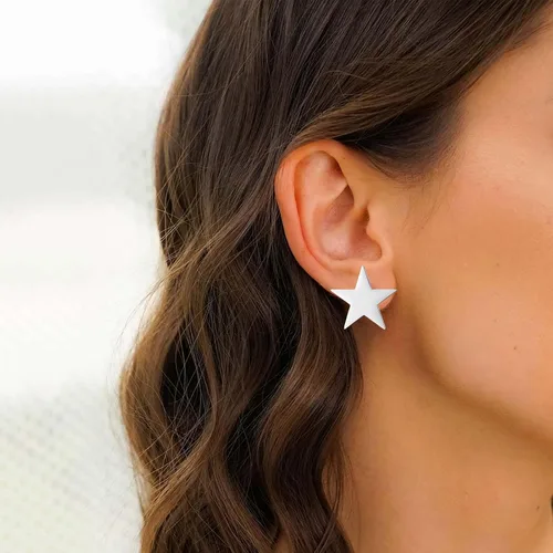 Vista 7 de Aretes de clip para mujer, aretes sin perforar, aretes de estrella, hipoalergénicos, ligeros, de acero inoxidable, geométricos