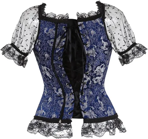 Vista 3 de Corsé de princesa renacentista con mangas fruncidas florales elegantes para mujer