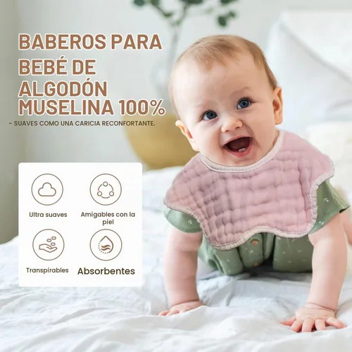 Vista 2 de MUKIN Toalla babeante para bebé, baberos a presión, baberos de muselina, paquete de 6, ajustable, algodón suave