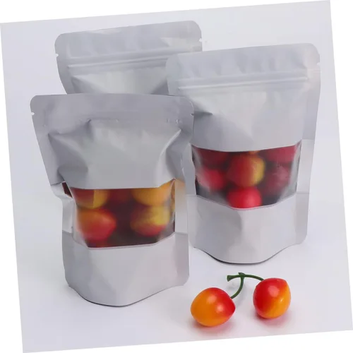 Vista 6 de 100 bolsas con cierre de cremallera aluminizadas con ventana transparente, bolsas de almacenamiento de alimentos para aperitivos y té, embalaje a