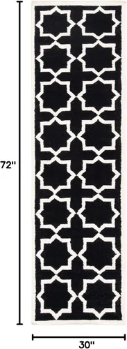 Vista 2 de SAFAVIEH Dhurries Collection DHU549L - Alfombra de lana de tejido plano hecha a mano de 2 pies 6 pulgadas x 6 pies, color negro/marfil