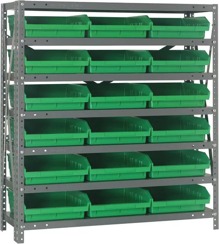 Vista 223 de Quantum QSBU-245BK Heavy Duty Shelving Unit with (7) Shelves and (24) QUS245 Black Bins for Garage Warehouse Storage Distribution 400 lb Load