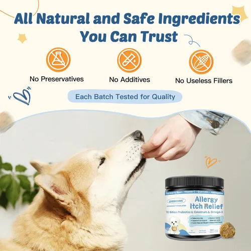 Vista 8 de ZEBORA Masticables para alergias para perros, apoyan las alergias estacionales y el alivio de la picazón, probióticos + omega-3 + calostro