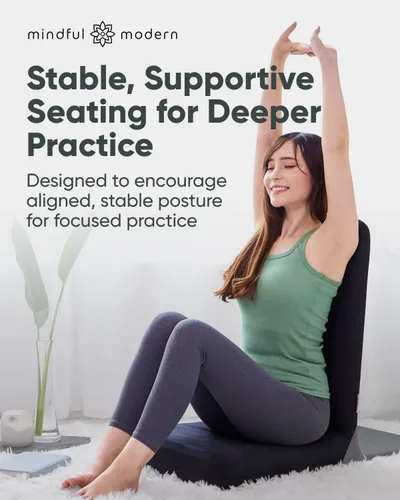 Vista 6 de Silla de Meditación Plegable Pro – Asiento de Meditación Ajustable con Soporte para la Espalda y Cojín de Meditación de Trigo Sarraceno de Media