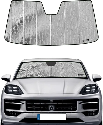 Vista 7 de Pigenius Parasol de parabrisas para Porsche Cayenne 2004-2018, acabado plateado metálico