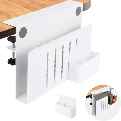 Vista 8 de Almacenamiento lateral de escritorio, soporte para laptop debajo del escritorio, organizador de archivos colgante lateral de mesa, sin abrazadera