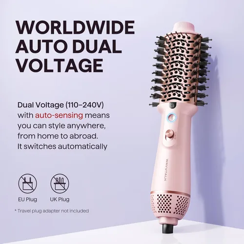 Vista 10 de Wavytalk Cepillo secador de pelo de doble voltaje para Europa y viajes internacionales, mini cepillo jet de 110 V-240 V, cepillo secador de pelo