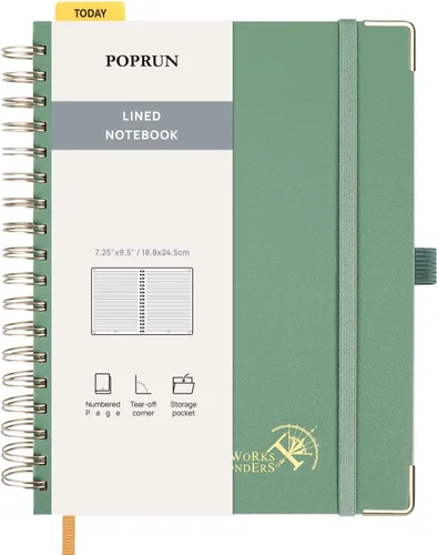 Vista 24 de POPRUN Cuaderno A5 con espiral, 120GSM, tapa dura, color negro