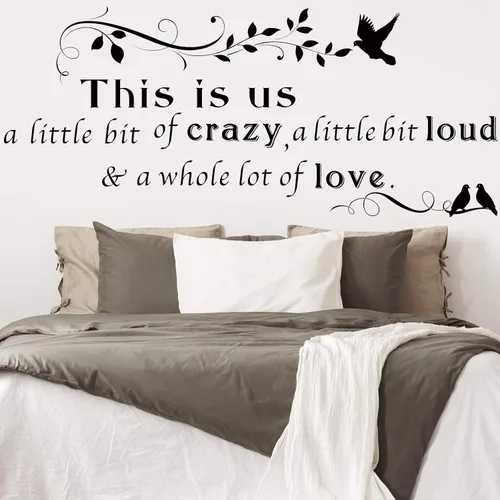 Vista 5 de Calcomanías de pared con texto en inglés "This is Us Crazy Loud Love", calcomanías de pared con texto inspirador para decoración del hogar