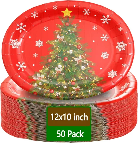 Vista 22 de WDF Paquete de 50 platos florales ovalados de papel, platos llanos desechables grandes de 10 x 12 pulgadas, platos desechables florales